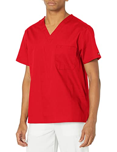 Dickies Men's V-Neck Scrub Top, Red, 4X-Large - Image 1