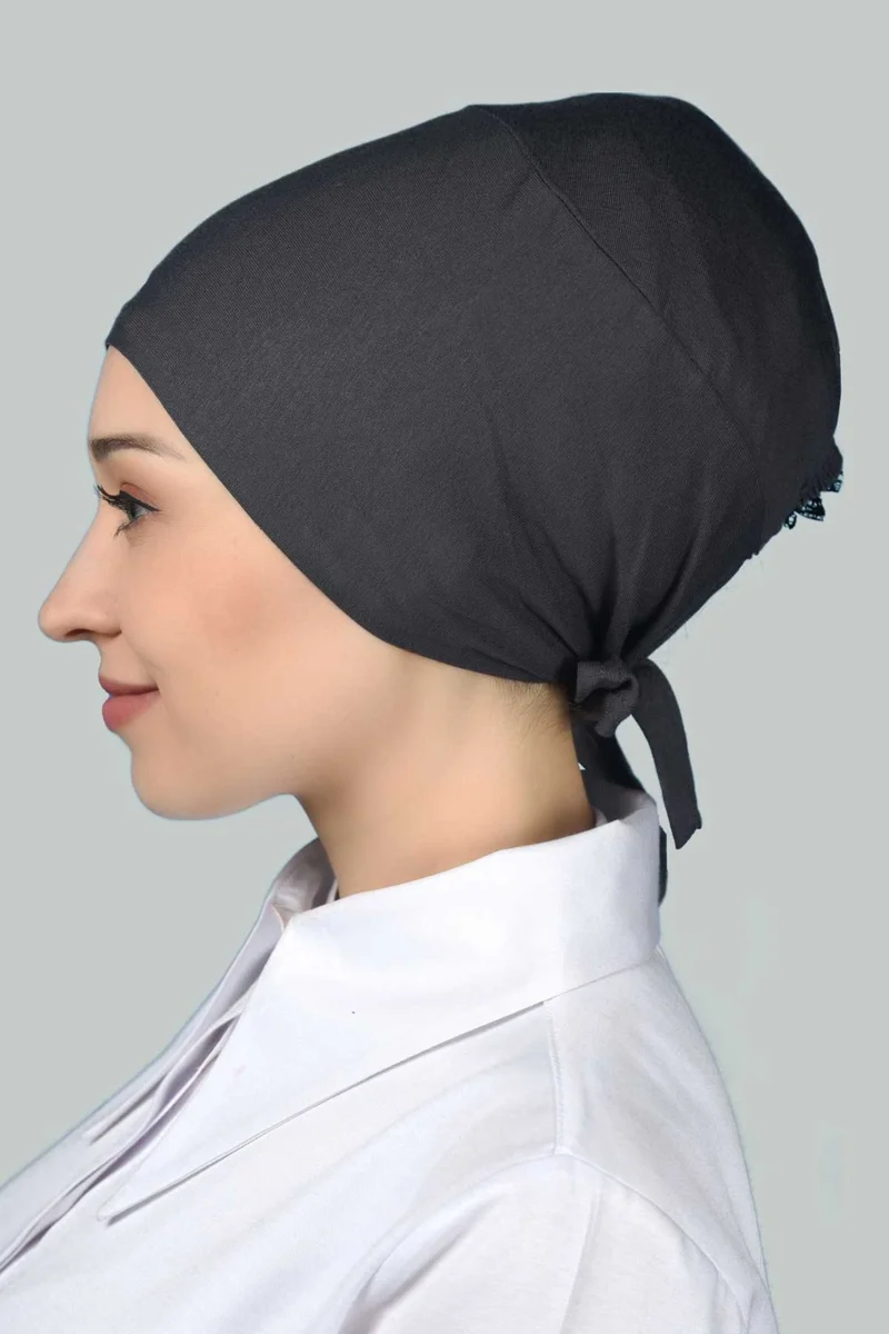 Altobeh Women's Seamless Lace-Up Non-Slip Hijab Combed Cotton Bonnet - Smoked