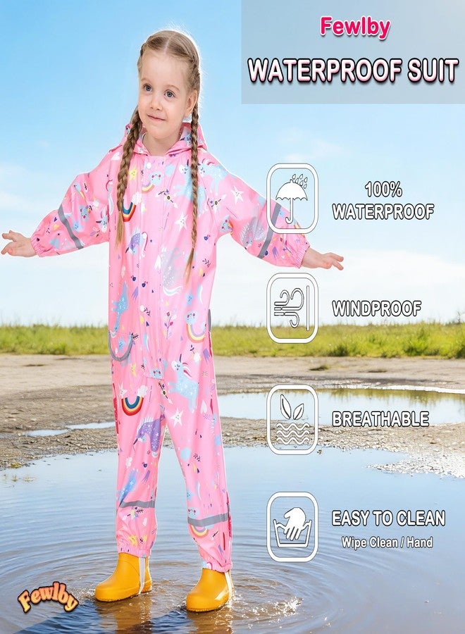 Fewlby Kids Rain Suit for Boys Girls Toddler Raincoats One Piece Hoodie Cartoon Coverall Waterproof Rainwear M Size - Image 2