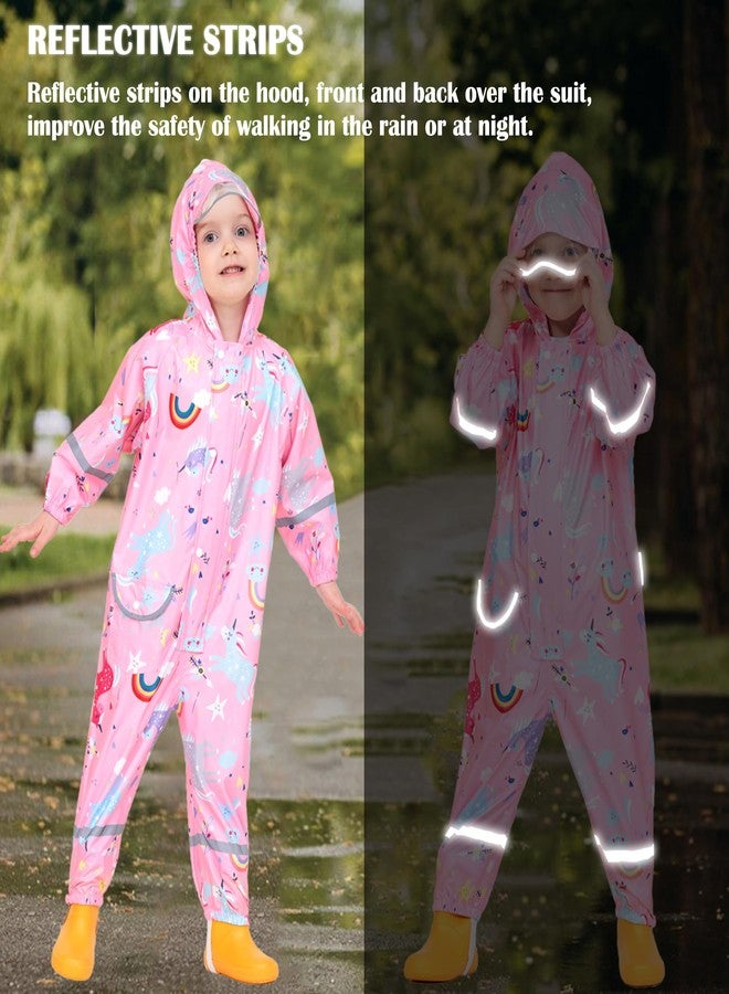 Fewlby Kids Rain Suit for Boys Girls Toddler Raincoats One Piece Hoodie Cartoon Coverall Waterproof Rainwear M Size - Image 5