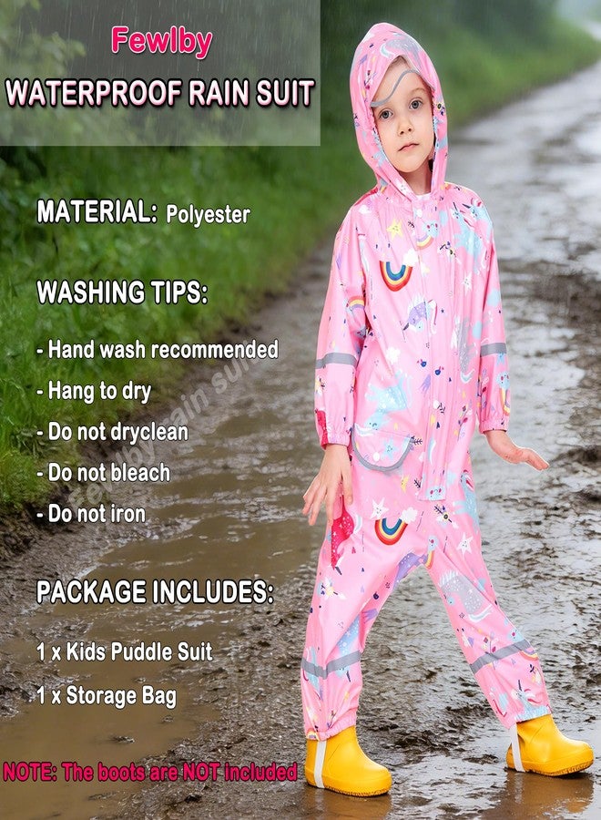 Fewlby Kids Rain Suit for Boys Girls Toddler Raincoats One Piece Hoodie Cartoon Coverall Waterproof Rainwear M Size - Image 3