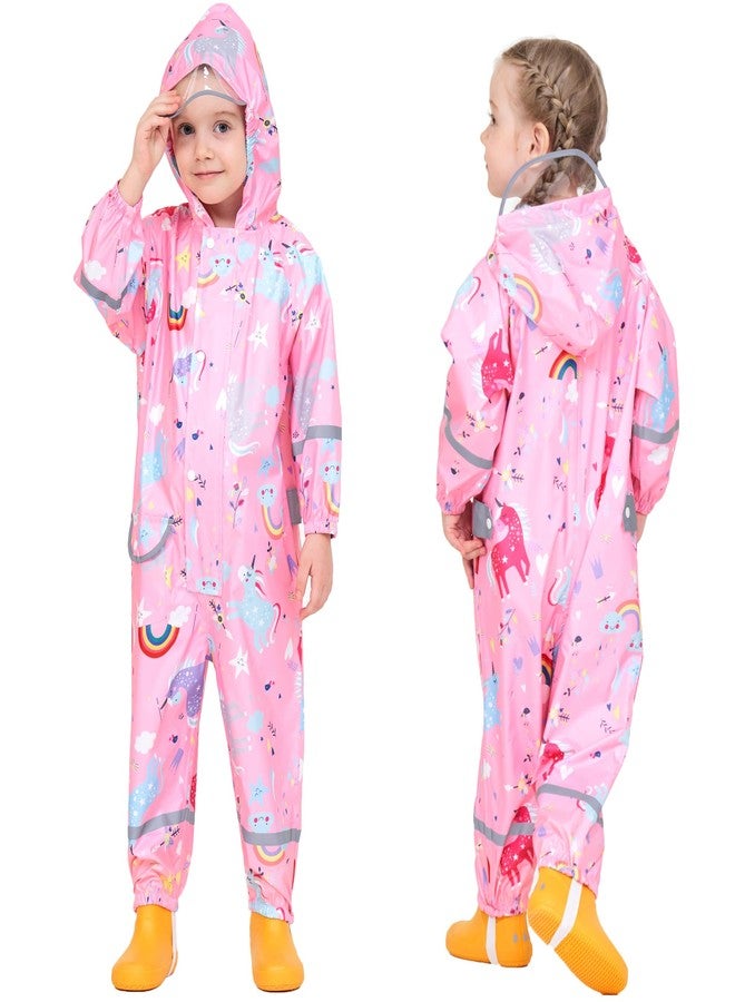 Fewlby Kids Rain Suit for Boys Girls Toddler Raincoats One Piece Hoodie Cartoon Coverall Waterproof Rainwear M Size - Image 1