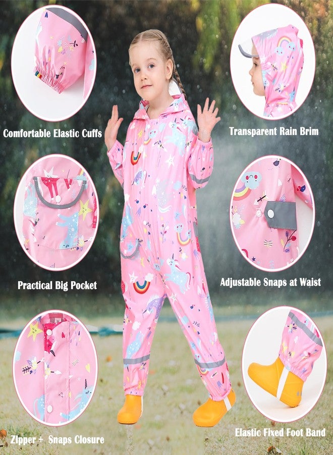 Fewlby Kids Rain Suit for Boys Girls Toddler Raincoats One Piece Hoodie Cartoon Coverall Waterproof Rainwear M Size - Image 4