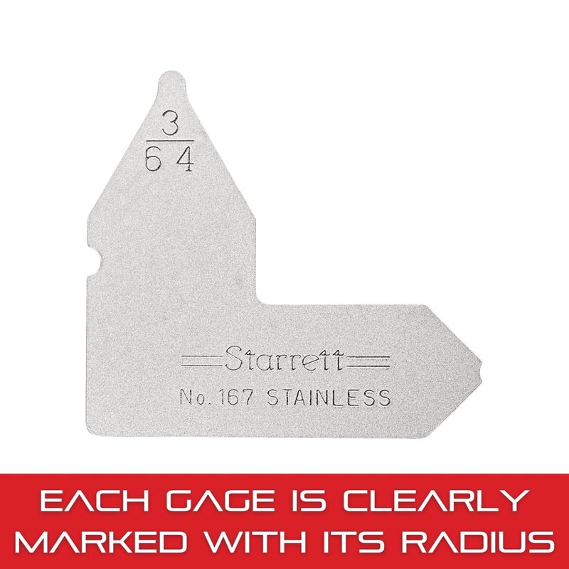 Starrett Individual Radius Gage with Extra Smooth, Accurate Edges for Convex and Concave Radii - Satin Finish Stainless Steel, 3/64" Range - 167-3/64 - Image 5
