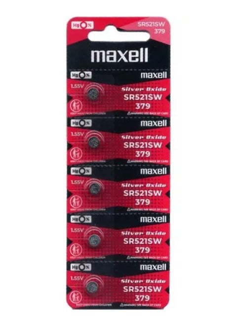 5-Pieces Maxell SR521SW / 379 Silver Oxide Hg0% 1.55V (maxell) Japan Batteries