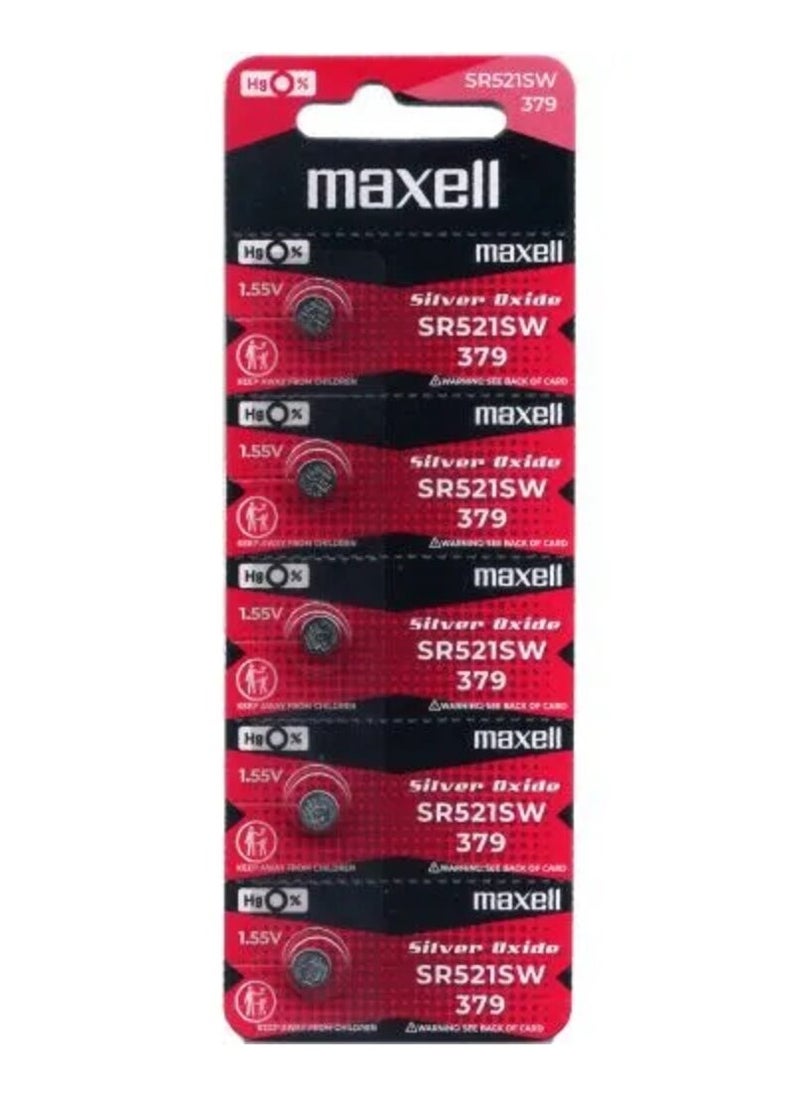 Maxell - 5-Pieces Maxell SR521SW / 379 Silver Oxide Hg0% 1.55V (maxell) Japan Batteries - Image 1
