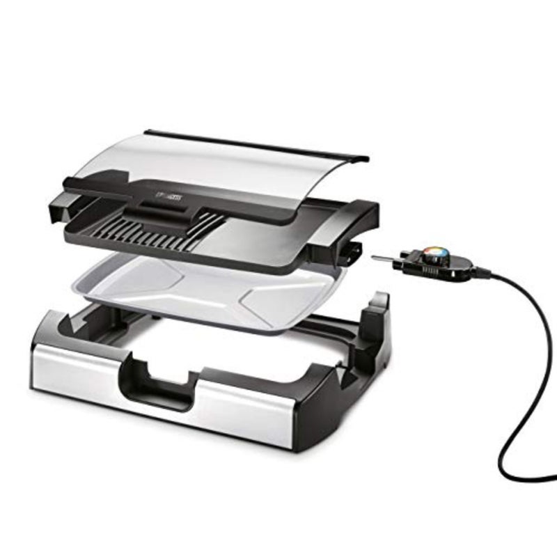 Table Top Grill for indoor cooking, stainless steel and black enamel, black/silver, compact portable design with adjustable temperature control - Image 3