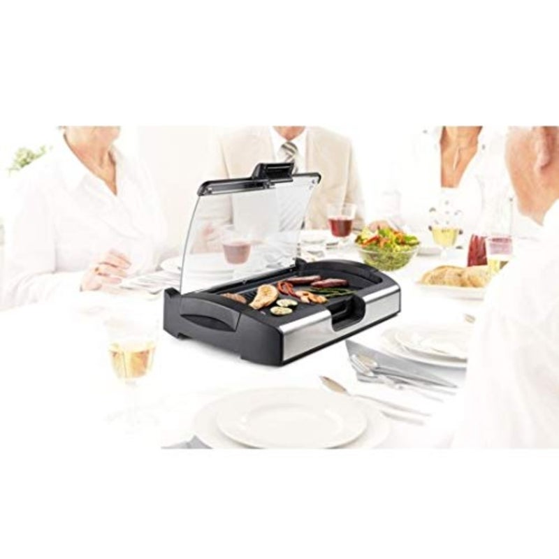 Table Top Grill for indoor cooking, stainless steel and black enamel, black/silver, compact portable design with adjustable temperature control - Image 2