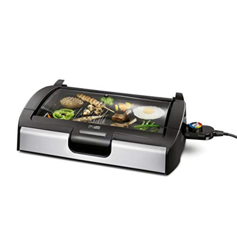 Table Top Grill for indoor cooking, stainless steel and black enamel, black/silver, compact portable design with adjustable temperature control - Image 4