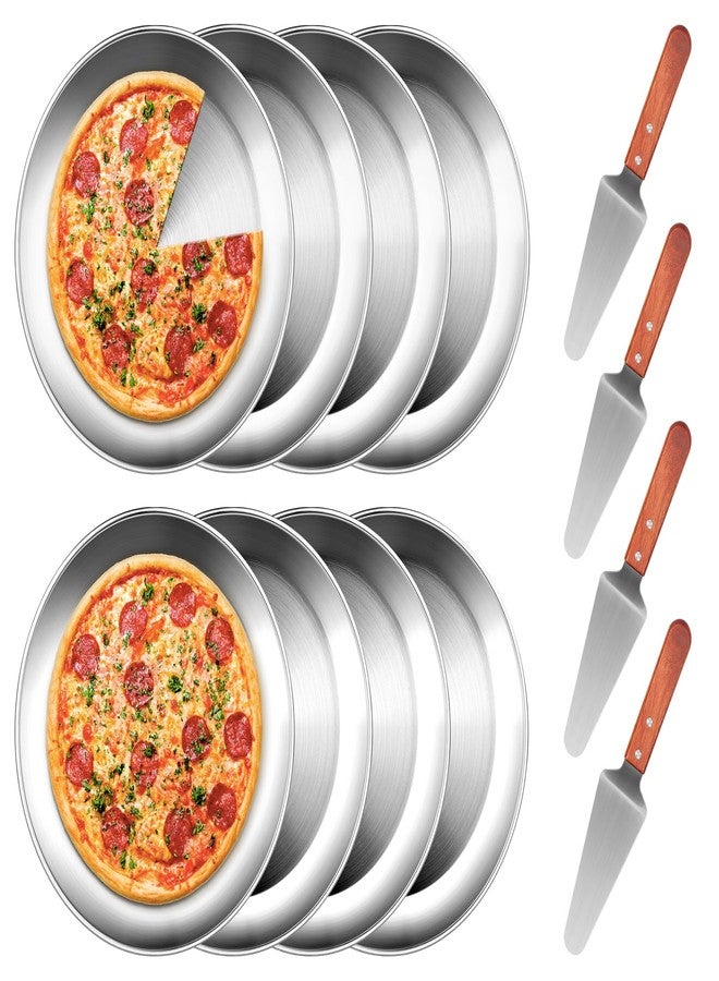 tchrules 10 Inch Pizza Pan Set of 8, Stainless Steel Pizza Tray, Round Non-Stick Coating Pizza Plate for Oven Kitchen Baking Home Restaurant, Dishwasher Safe （Silver - Image 1