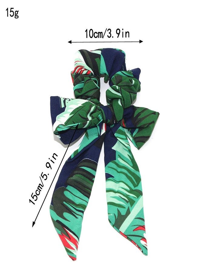 DINPREY Tropical Travel Style Scrunchy Hair Rope Ties,Ribbon Bow Scrunchies Elastics Hair Bands,Soft Scarf Hair Ties Bowknot Ponytail Holder for Women Girls (Printed Scrunchies -5PCS-A) - Image 3