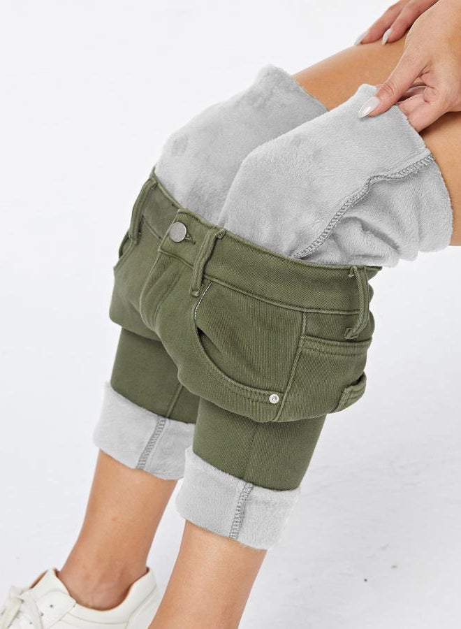 heipeiwa Women's Fleece Lined Winter Jeans Thermal Stretch Warm Flannel Skinny Denim Pants - Image 2