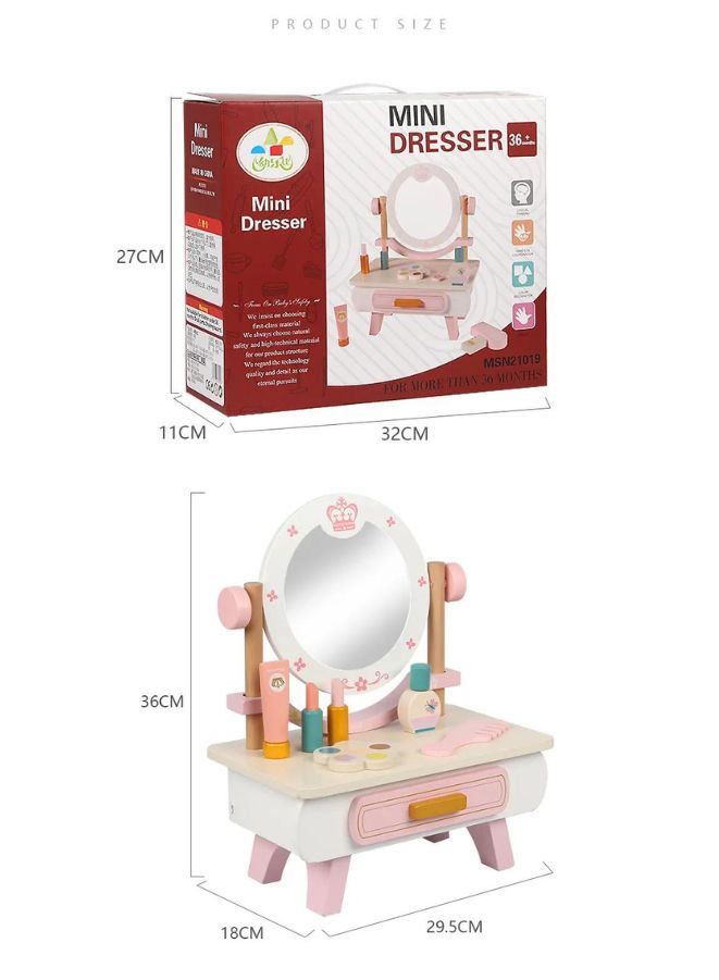 Wooden Mini Pink dressing Table Children's table and chair role-playing game Play as a family toy - Image 3