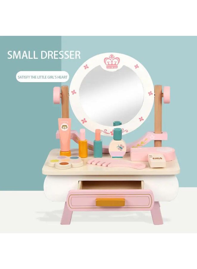 Wooden Mini Pink dressing Table Children's table and chair role-playing game Play as a family toy - Image 2