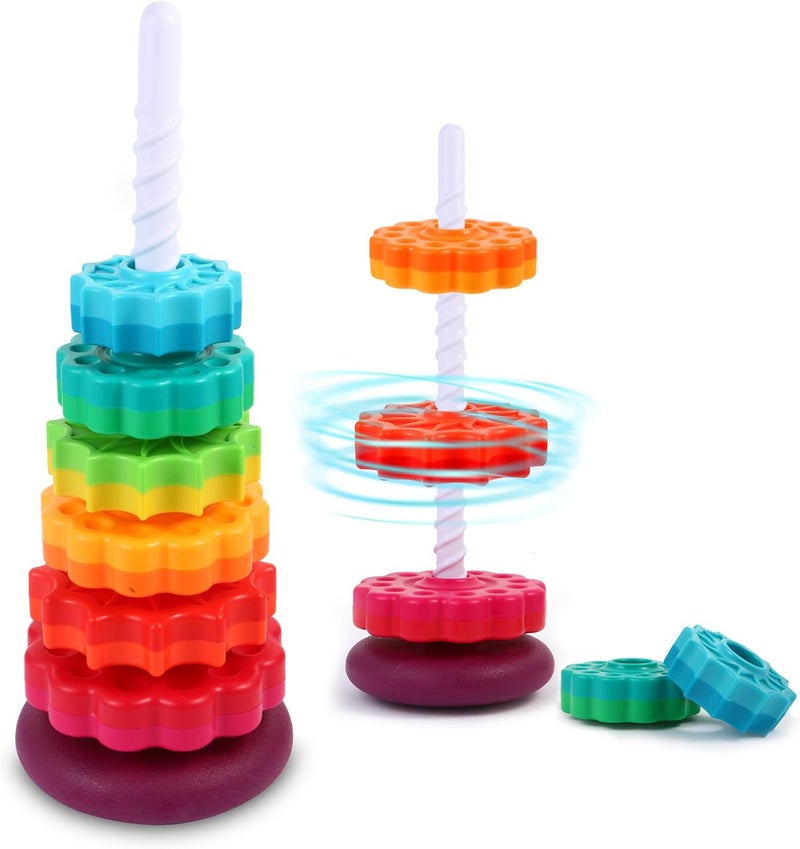 LMTNNB Spinning Stacking Toys - Rainbow Tower, Kids Stackable Spinning Toy, Educational Toy for Toddlers 1-3, Strong ABS Plastic, Color & Shape Recognition, Builds Sensory & Motor Skills - Image 1