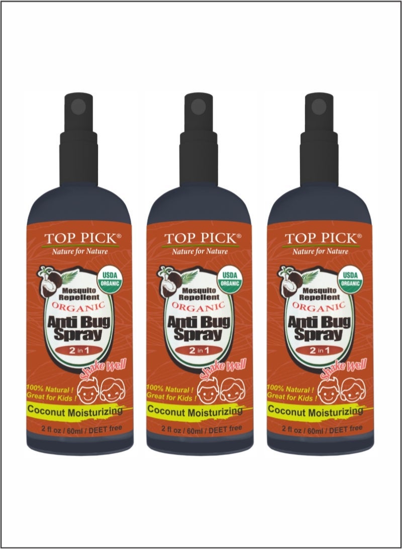 Top Pick 2-in-1 Organic Mosquito Repellent - Bug Protection and Coconut Moisturization 3 Pcs