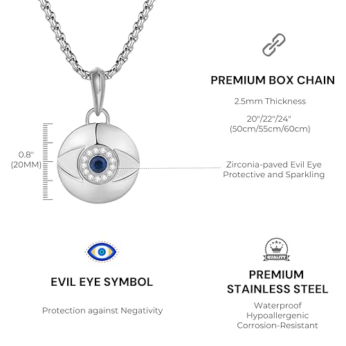 GAVU Men’s Stainless Steel Pendant Necklace, Protection Necklace Evil Eye Necklace for Men, Silver Necklace for Men 20” - Image 3