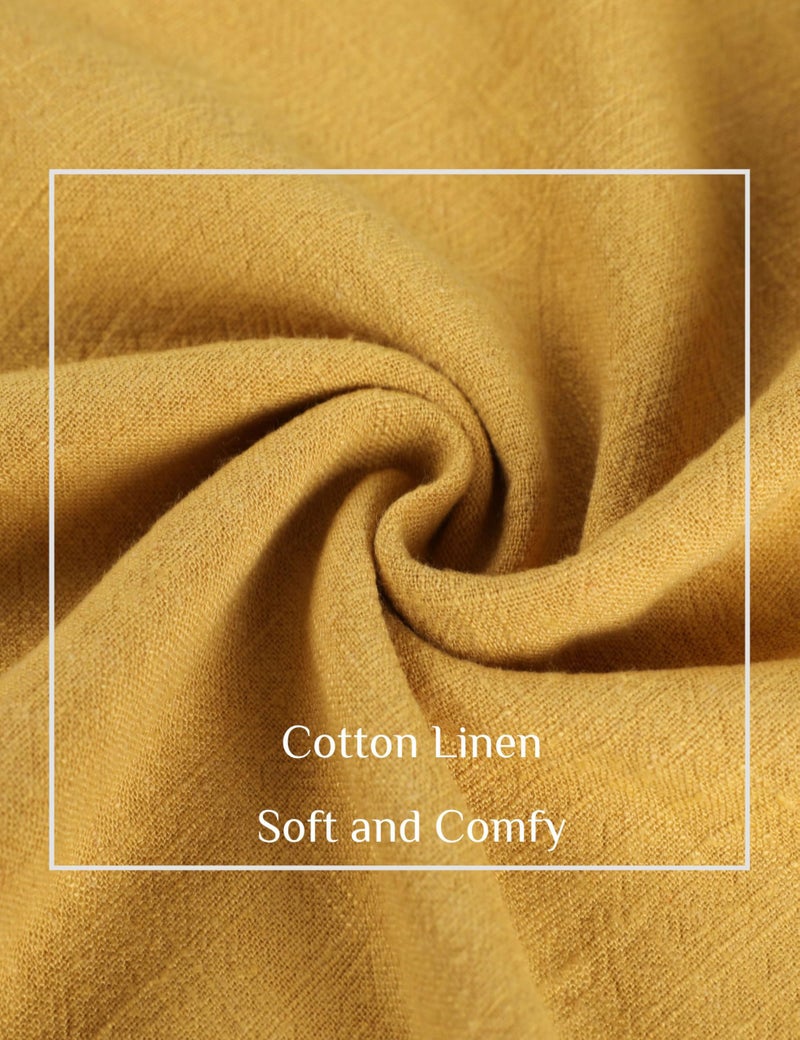 Hooever Women's Cotton Linen Culottes Pants Elastic Waist Wide Leg Palazzo Trousers Capri Pant (Yellow-L) - Image 5