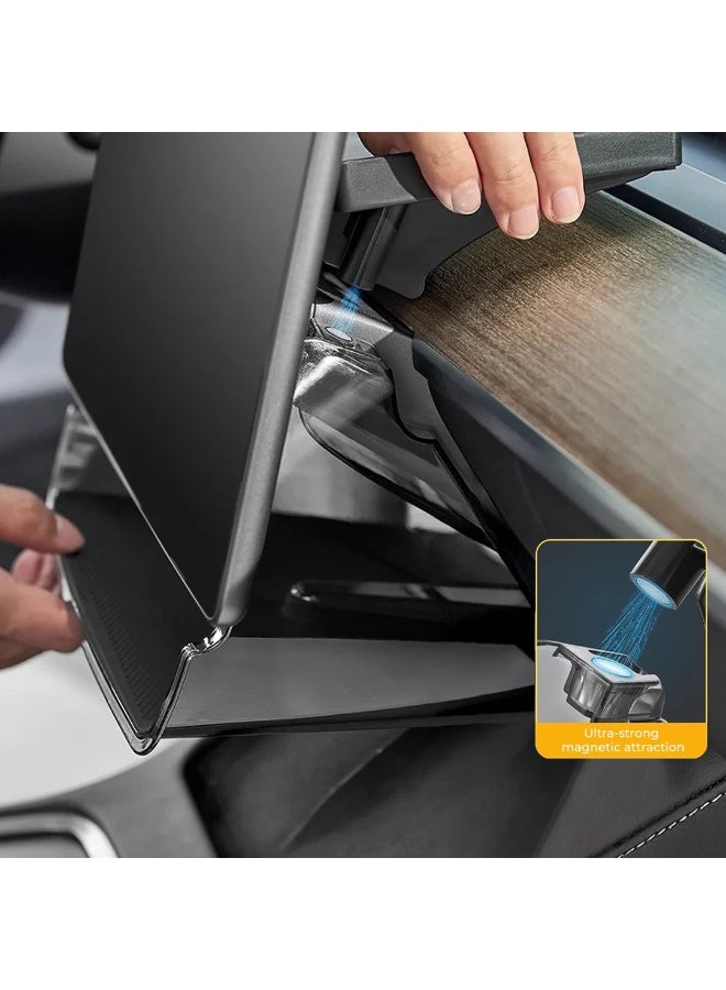 HPS Center Console Organizer Tray for Tesla Model 3/Y – Transparent Magnetic Behind-Screen Dashboard Storage Box & Tissue Holder - Image 2