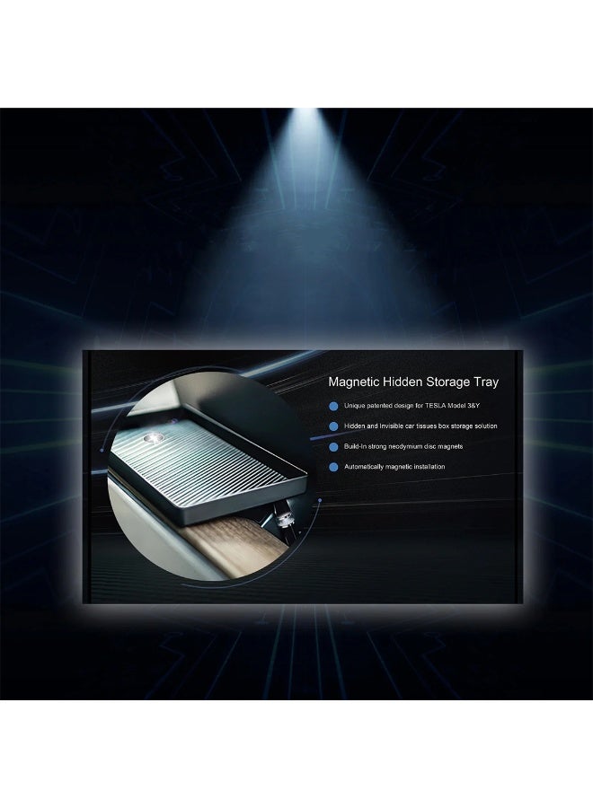HPS Center Console Organizer Tray for Tesla Model 3/Y – Transparent Magnetic Behind-Screen Dashboard Storage Box & Tissue Holder - Image 3