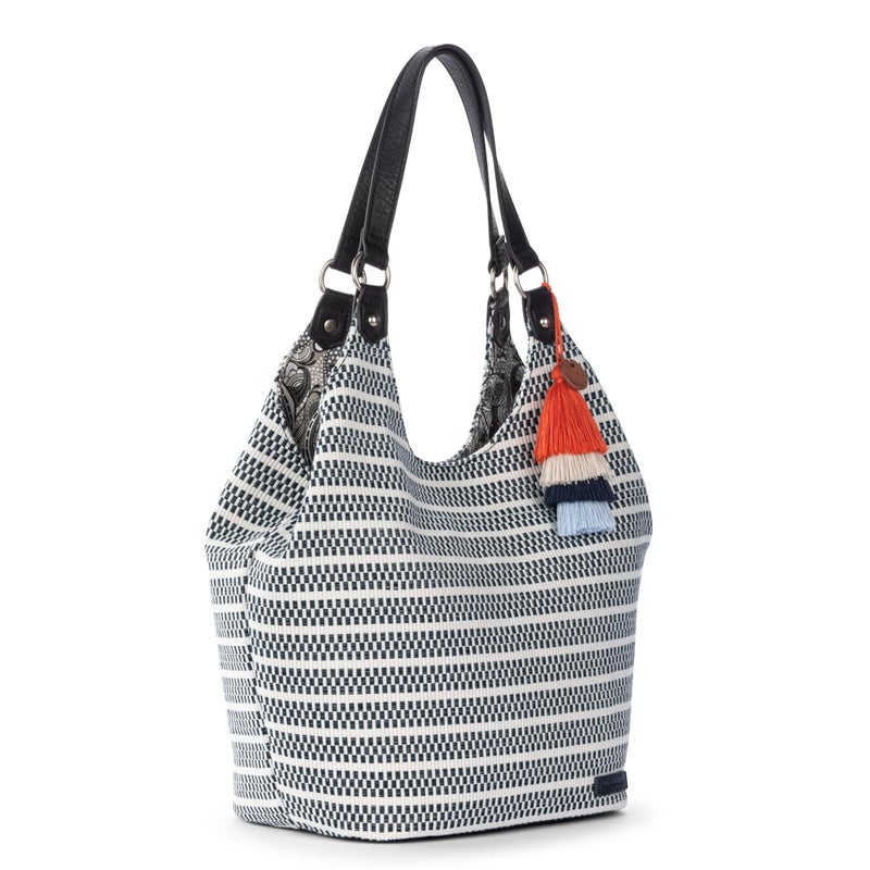 Sakroots Roma Expandable Shopper â€“ Versatile Tote Bag with Expandable Design, Zipper Closure & Multiple Pockets for Work, Travel or Everyday Use - Black & White Woven - Image 3