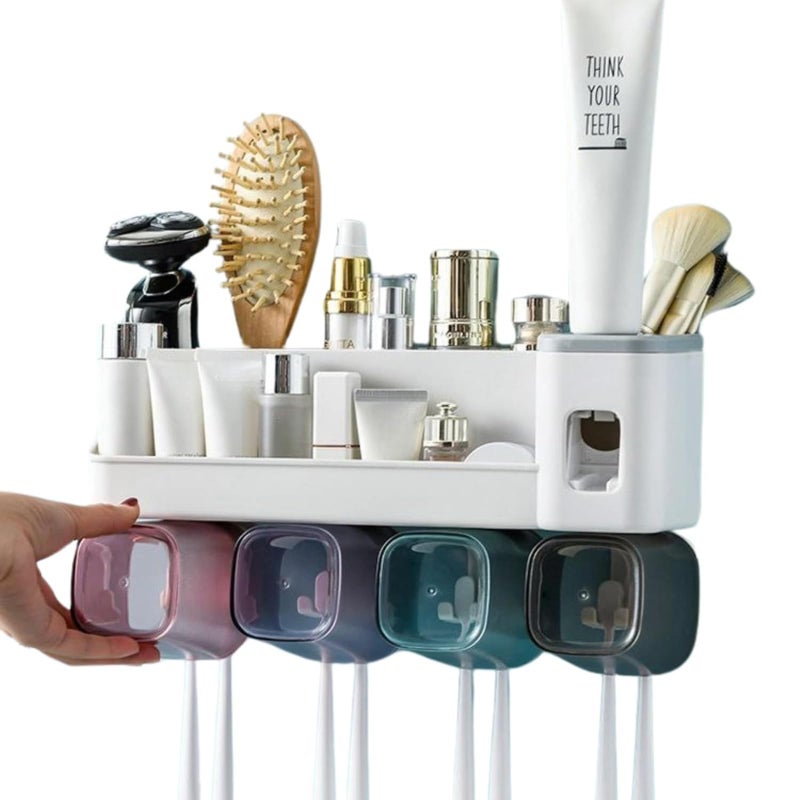 SHREESHANN 4 Slot Toothbrush Set for Bathroom, wash Basin | Multi Space Saving Toothbrush Organizer with Cups abs Toothbrush Holder | Compact 4 Slot Toothbrush Set Easy and Organized Storage - Image 1