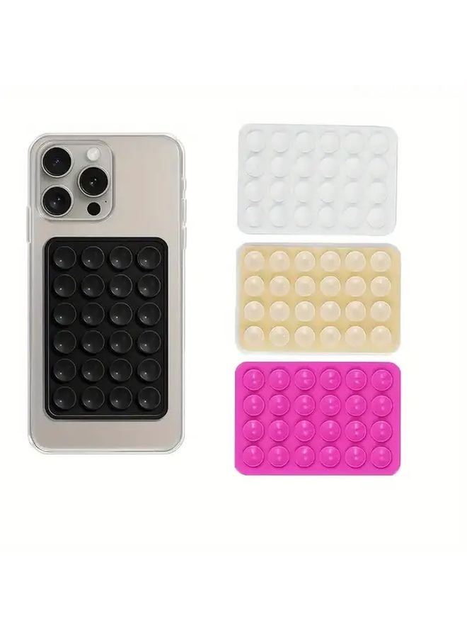3 قطع حامل هاتف بكؤوس شفط من السيليكون شفاف أبيض وردي أحمر مضاد للانزلاق - Image 1