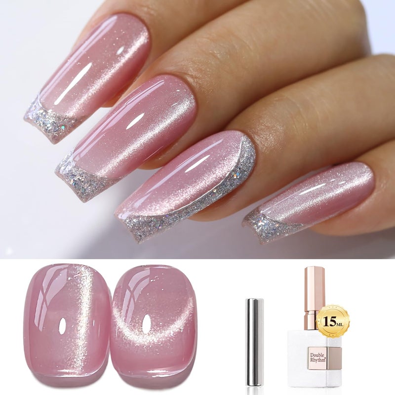 Double Rhythm 0.5 OZ Cat Eye Gel Polish with Magnet 15ML Holographic Glitter Shimmer Translucent Jelly Color Magnetic Polish Salon DIY at Home (MC1058) - Image 1