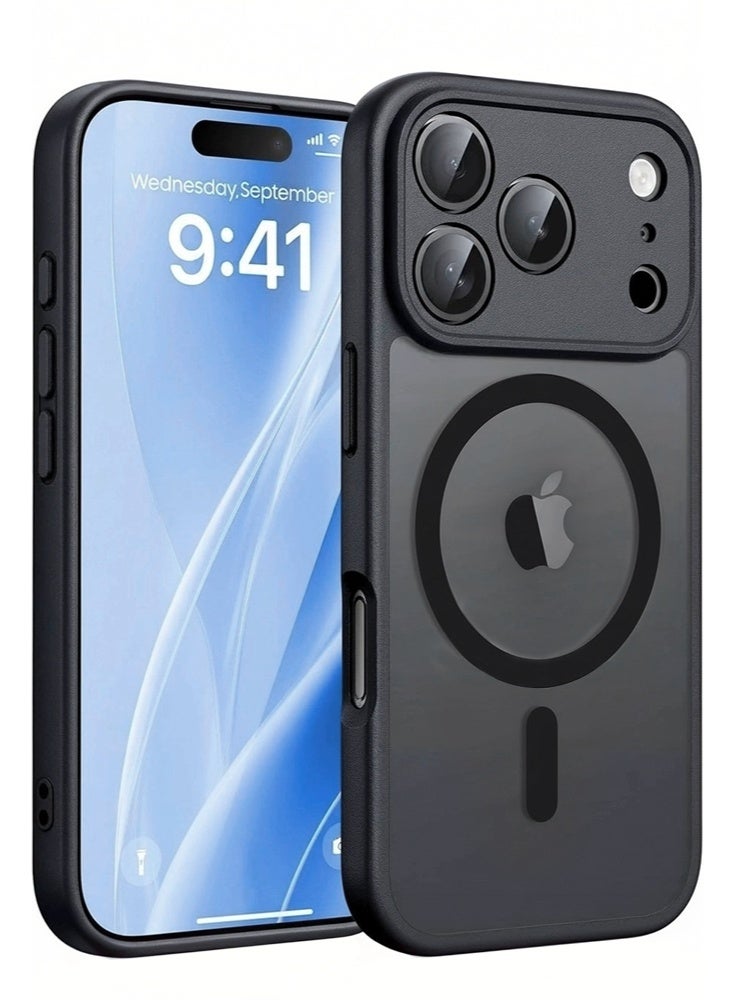 For iPhone 17 Pro Max Case: Magnetic Matte Translucent Military Grade Drop Protective Phone Case |Shockproof Thin Rugged Durable Protection Bumper Cover，Black - Image 1