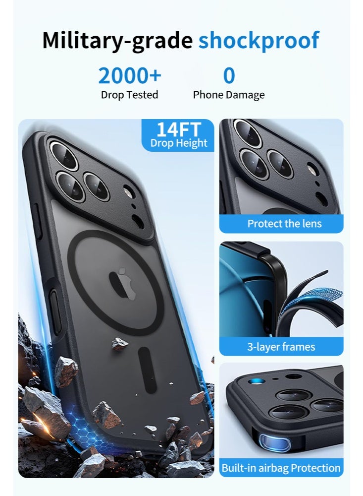 For iPhone 17 Pro Max Case: Magnetic Matte Translucent Military Grade Drop Protective Phone Case |Shockproof Thin Rugged Durable Protection Bumper Cover，Black - Image 3