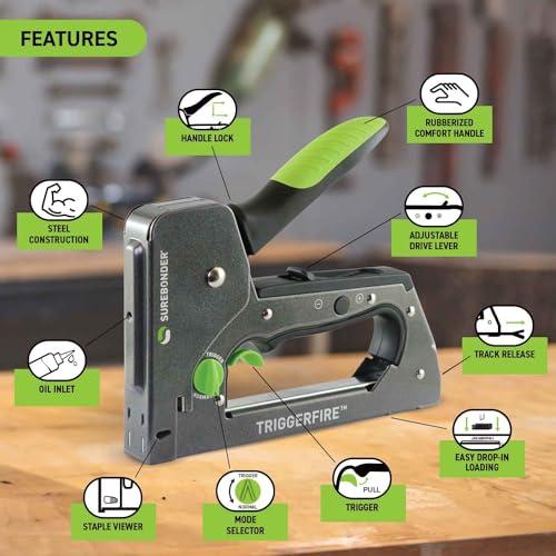 Surebonder TRIGGERFIRE Heavy Duty Narrow Crown Staple Gun with Trigger Mode - Upholstery, DIY, Wood - Uses Surebonder #4 or Arrow T50 Staples - Tool Only (5625) - Image 3