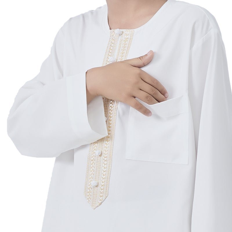 كورتا تقليدية طويلة للأولاد بحاشية دانتيل مزيّنة، أزياء تقليدية للاحتفالات - Image 4