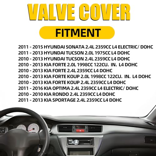 MILIPARTS Upgread Aluminimun Engine Valve Cover Compatible with 2010-2016 Hyundai Sonata Tucson Kia Forte Optima Rondo Spor-tage 2.0L 2.4L Replace 224102G100 - Image 5