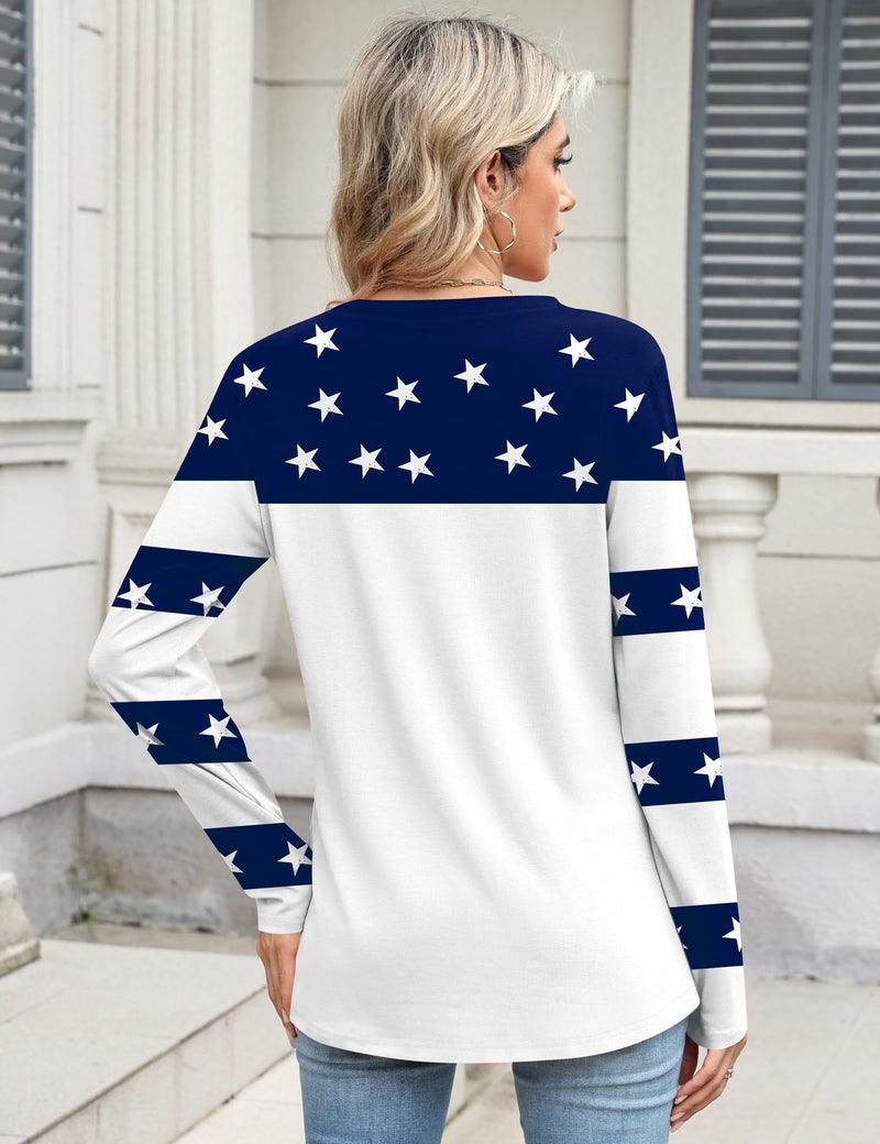 TCOT Crew Neck Tops for Women American Flag Long Sleeve Dressy Casual Blouses Shirts Fashion Clothes 2026 XL - Image 3