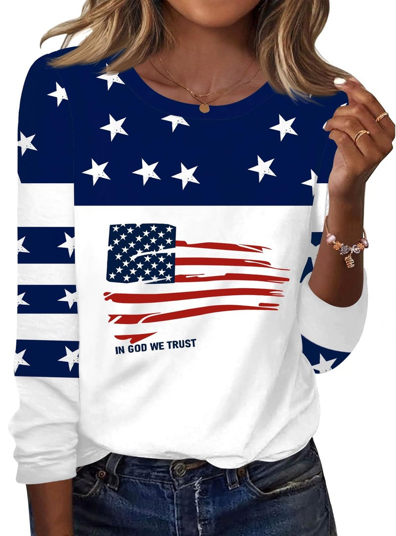 TCOT Crew Neck Tops for Women American Flag Long Sleeve Dressy Casual Blouses Shirts Fashion Clothes 2026 XL - Image 1