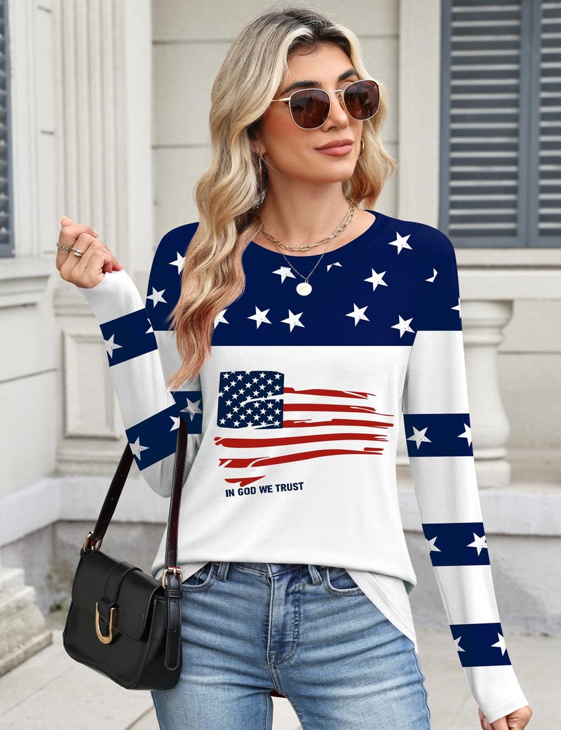 TCOT Crew Neck Tops for Women American Flag Long Sleeve Dressy Casual Blouses Shirts Fashion Clothes 2026 XL - Image 2