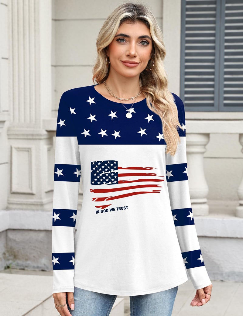 TCOT Crew Neck Tops for Women American Flag Long Sleeve Dressy Casual Blouses Shirts Fashion Clothes 2026 XL - Image 4