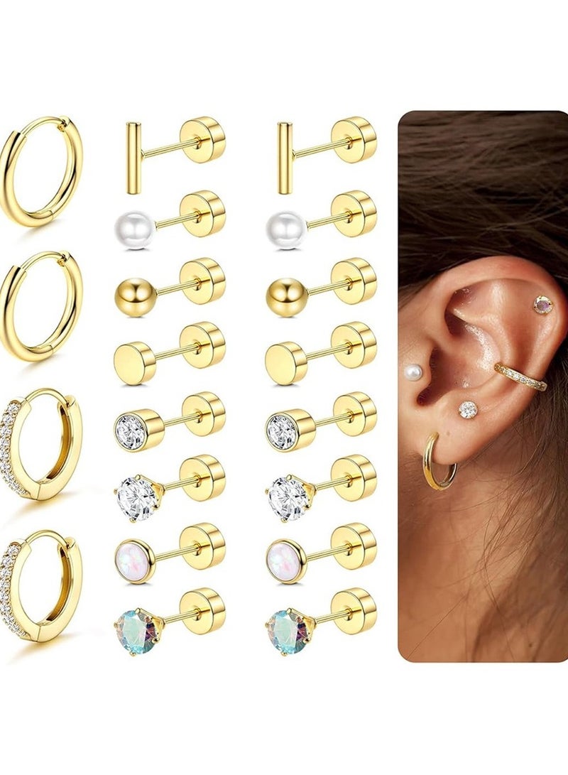 20pcs Small Earrings for Women,    Stainless Steel Small Hoop Earrings Set for Multiple Piercing, Gorgeous  Hoop Cartilage Helix Tragus Earrings（golden） - Image 1