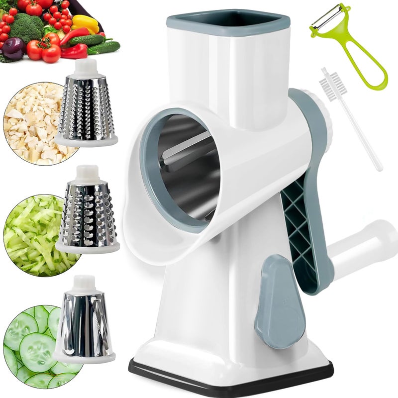 YOUCZON Rotary Cheese Grater MultiPurpose Stainless Steel Cheese Shredder Cheese Grater With Handle Effortless Grating of Carrots Potatoes Vegetables and Fruits White