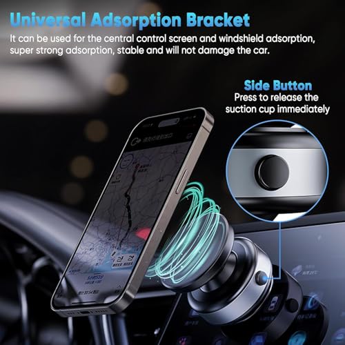 ADOFYS Upgraded 360° Adjustable Electric Vacuum Magnetic Suction Cup Phone Mount, Hands-Free Magnetic Cell Phone Holder for Car/Gym/Mirror/Smooth Surface Compatible with Magsafe iPhone, Silver - Image 5