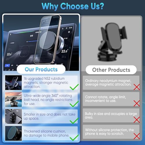 ADOFYS Upgraded 360° Adjustable Electric Vacuum Magnetic Suction Cup Phone Mount, Hands-Free Magnetic Cell Phone Holder for Car/Gym/Mirror/Smooth Surface Compatible with Magsafe iPhone, Silver - Image 2