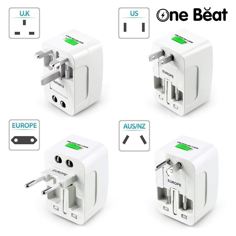 One Beat Worldwide All in One Universal Travel Adapter 1 Type C 2 USB A Ports International Plug Adapter for Cell Phones Tablets Camera White - Image 5