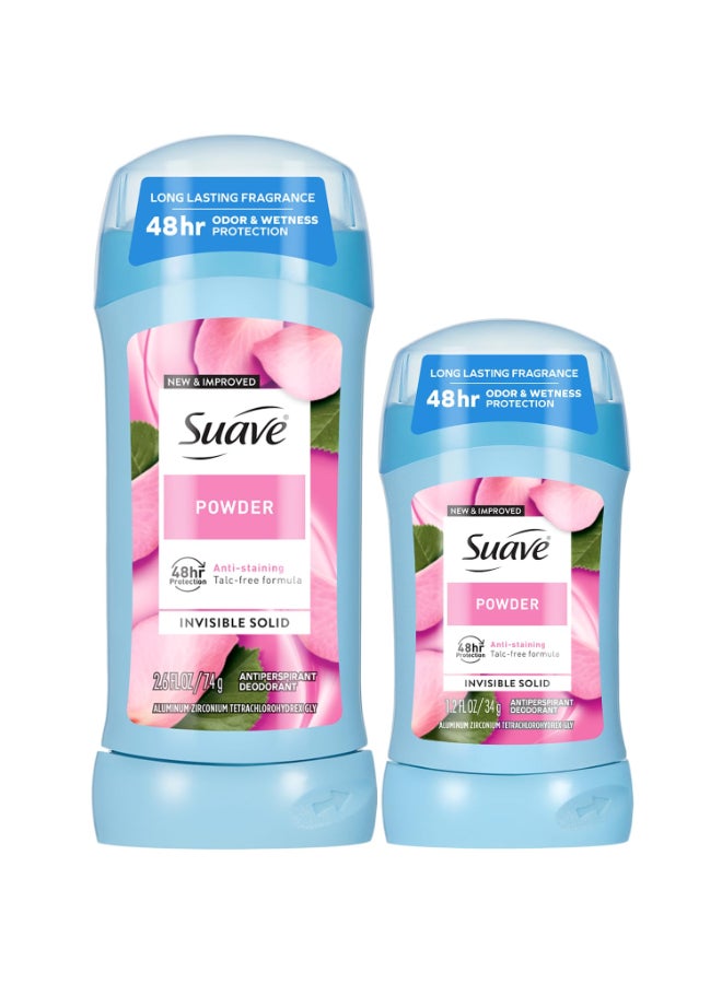 Suave مزيل العرق سوايف للنساء بودرة 2 حجم مجموعة متنوعة مضاد للبقع صلب غير مرئي خالي من التلك مجموعة من قطعتين - Image 2