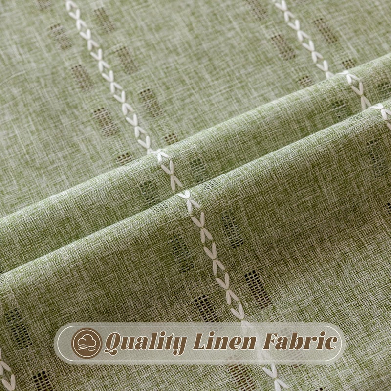 BCLBUSTE Sage Green Boho Curtains 84 inch Long 2 Panels for Living Room Bedroom, Vintage Embroidered Striped Semi Sheer Linen Farmhouse Light Filtering Drapes Privacy Casual Country Xmas Decor,W52xL84 - Image 4