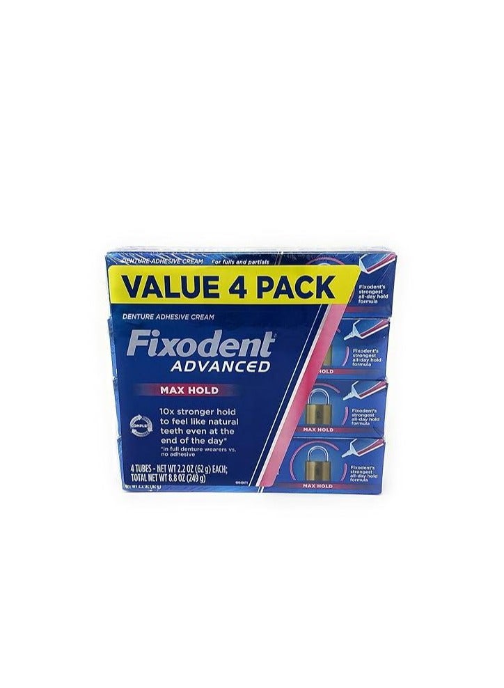 Fixodent Advanced Max Hold Denture Adhesive, 2.2 Ounce (Pack of 4) 