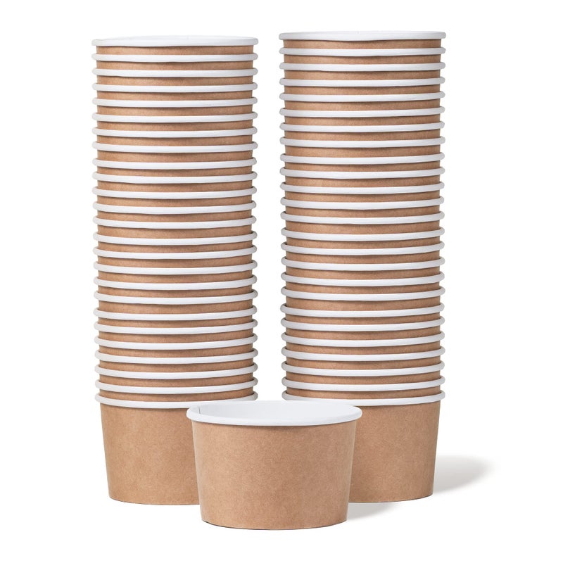 MATICAN Paper Ice Cream Cups - 50-Count 5.5-Oz Disposable Dessert Bowls for Hot or Cold Food, 5.5-Ounce Party Supplies Treat Cups for Sundae, Frozen Yogurt, Soup, Brown - Image 1