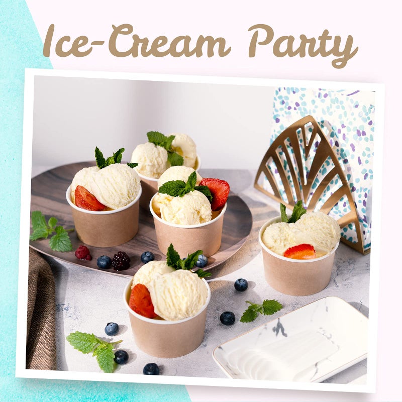 MATICAN Paper Ice Cream Cups - 50-Count 5.5-Oz Disposable Dessert Bowls for Hot or Cold Food, 5.5-Ounce Party Supplies Treat Cups for Sundae, Frozen Yogurt, Soup, Brown - Image 2
