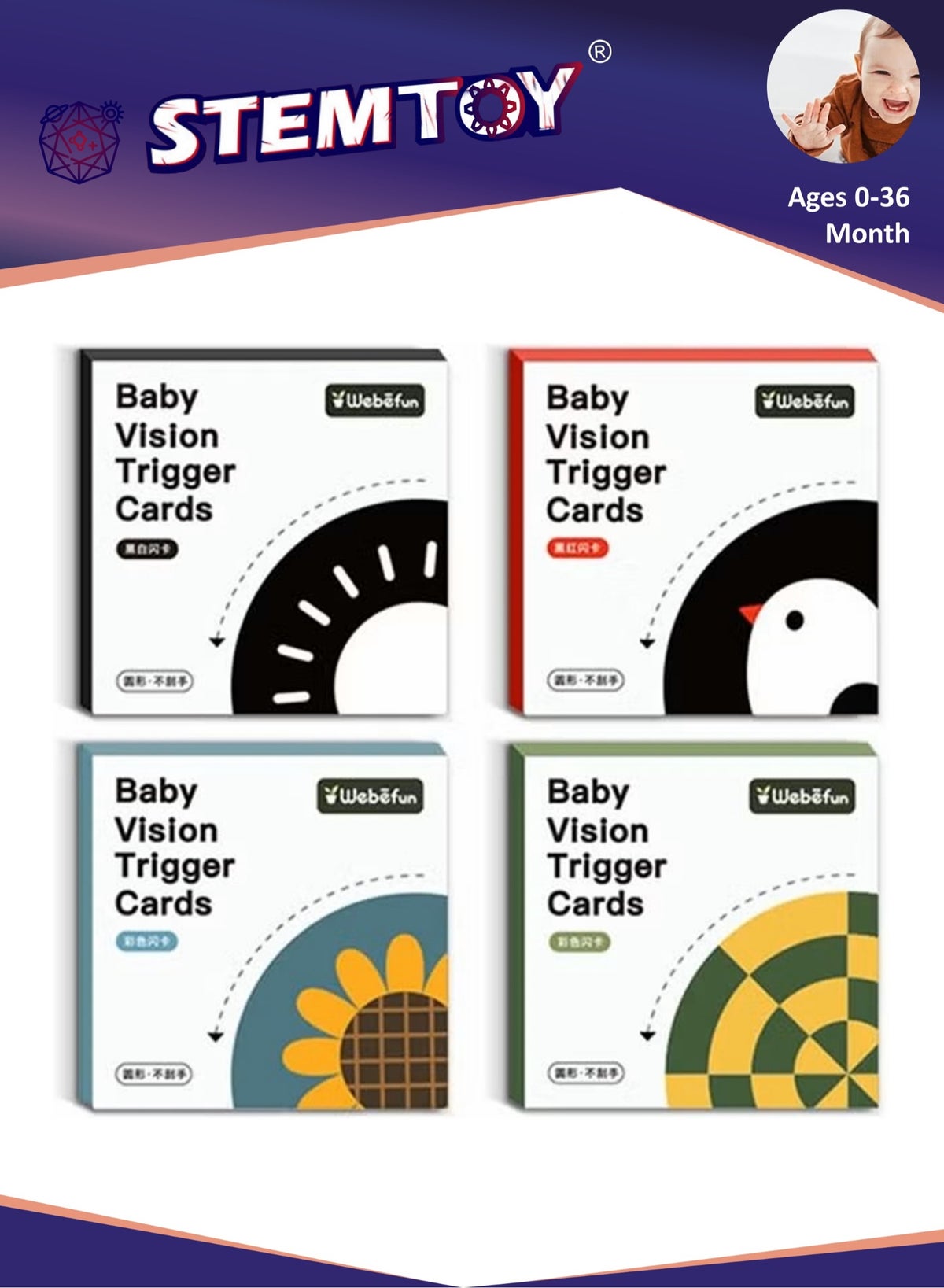 STEMTOY High Contrast Baby Flashcards, 72 Pcs, Double-Sided, 144 ...