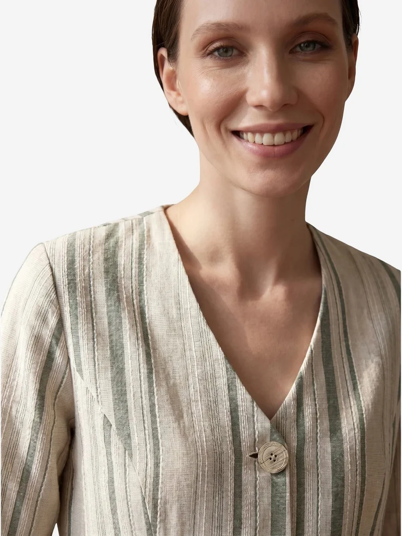 My Fashion Beige Natural MY FASHION Striped belted poplin jacket for Women | Best Price UAE