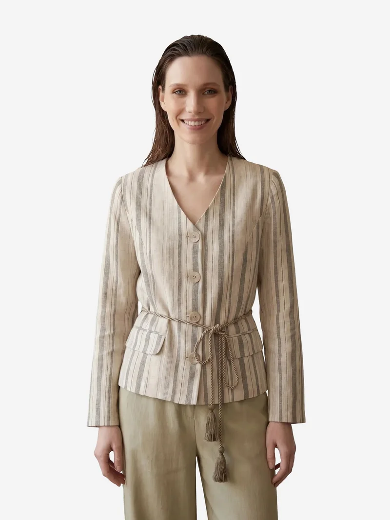 ماي فاشن MY FASHION Striped belted poplin jacket